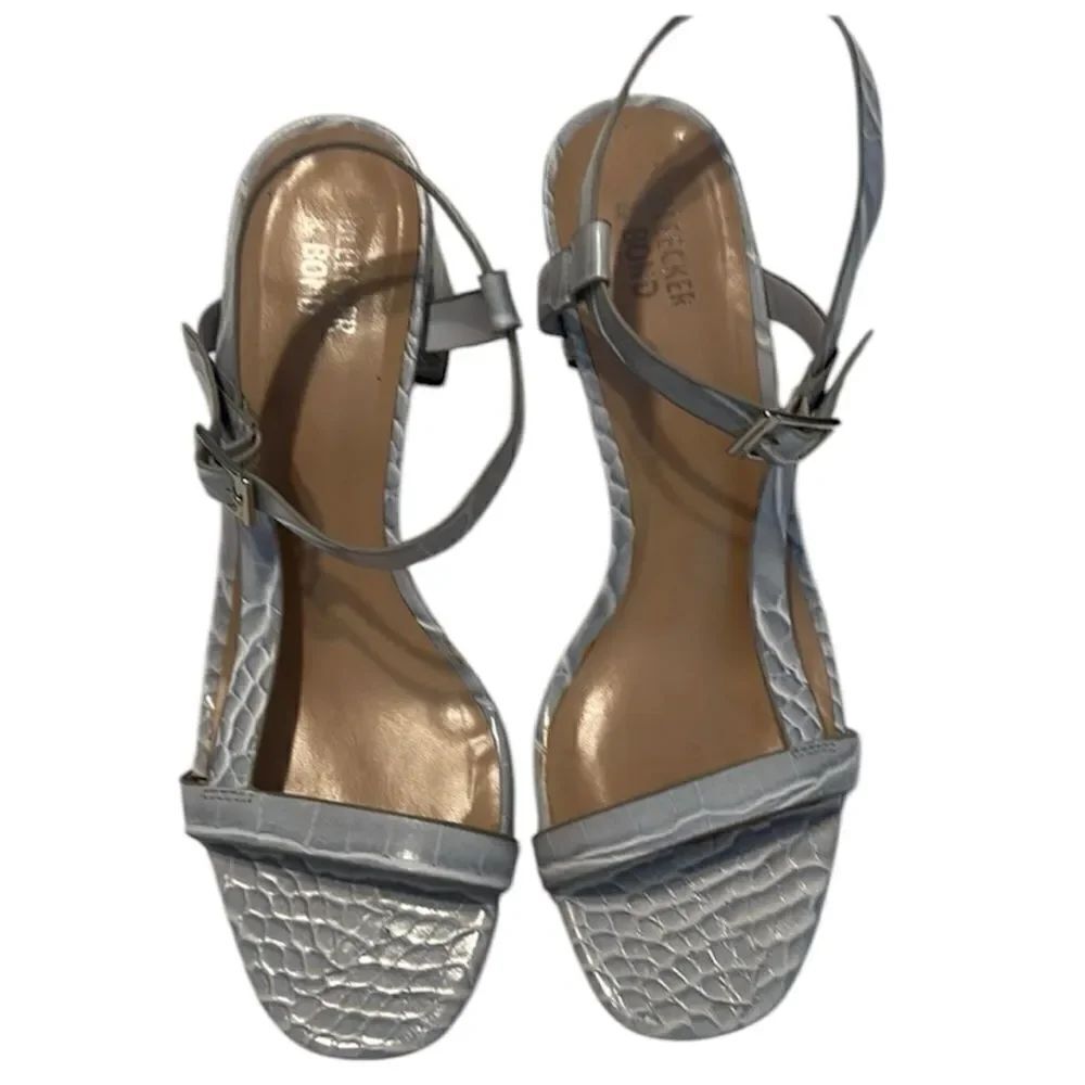 Bleecker & Bond Zagora size 8.5 Ice blue grey croc strappy sandals GUC No box